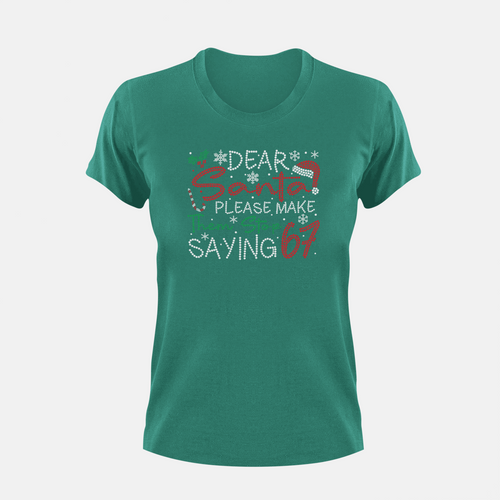 Tik Tok Shop | Dear Santa Please Make Them Stop Saying 6 7 Rhinestone Crystal Bling| | Scoop Neck T-shirt
