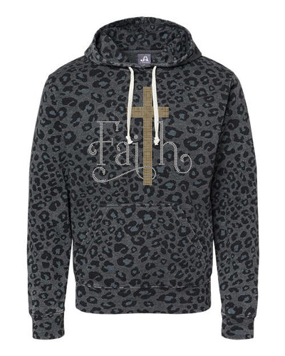Crystal Bling | FAITH with CROSS | Cheetah Leopard Triblend Hoodie
