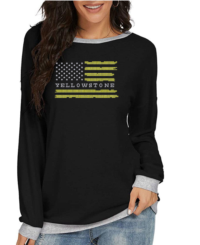 Crystal Bling | YELLOWSTONE Inspired FLAG | Comfy Long Sleeve Sweatshirt