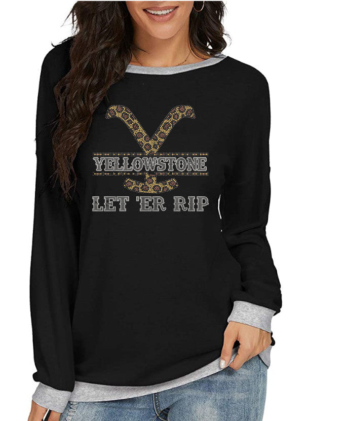 Crystal Bling | YELLOWSTONE Inspired Y LEOPARD PRINT | Comfy Long Sleeve Sweatshirt