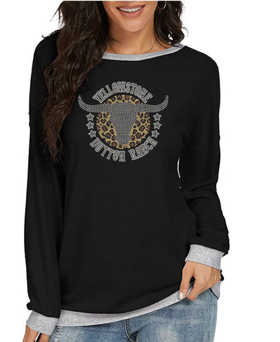 Crystal Bling | YELLOWSTONE Inspired DUTTON RANCH CATTLE LEOPARD PRINT | Comfy Long Sleeve Sweatshirt