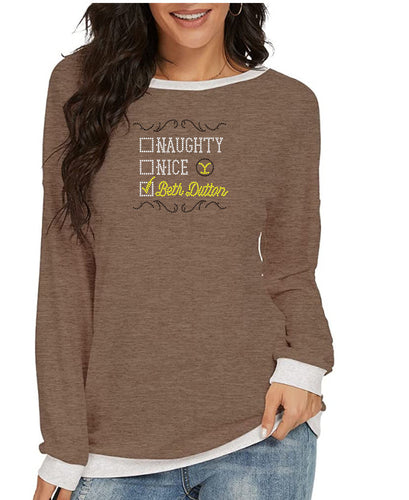 Crystal Bling | YELLOWSTONE Inspired NAUGHTY NICE BETH DUTTON | Comfy Long Sleeve Sweatshirt