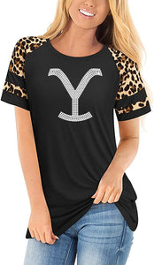 Crystal Bling | YELLOWSTONE Inspired | Short Sleeve Leopard Top PICK YOUR DESIGN