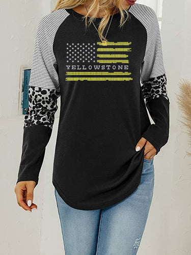 Crystal Bling | YELLOWSTONE Inspired FLAG | Long Sleeve Tunic Leopard Trim