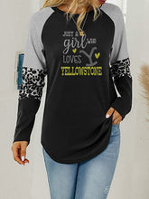 Load image into Gallery viewer, Crystal Bling | YELLOWSTONE Inspired JUST A GIRL WHO LOVES YELLOWSTONE | Long Sleeve Tunic Leopard Trim