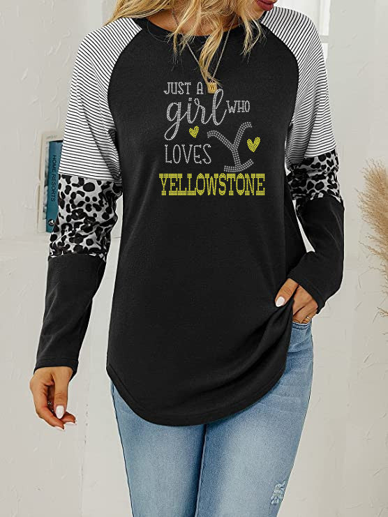 Crystal Bling | YELLOWSTONE Inspired JUST A GIRL WHO LOVES YELLOWSTONE | Long Sleeve Tunic Leopard Trim