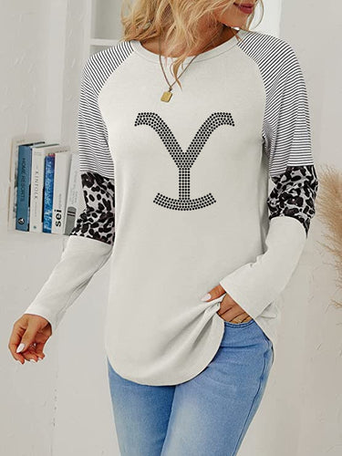 Crystal Bling | YELLOWSTONE Inspired Y | Long Sleeve Tunic Leopard Trim