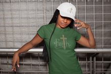 Load image into Gallery viewer, Crystal Bling | FAITH Cross | Short Sleeve T-Shirt